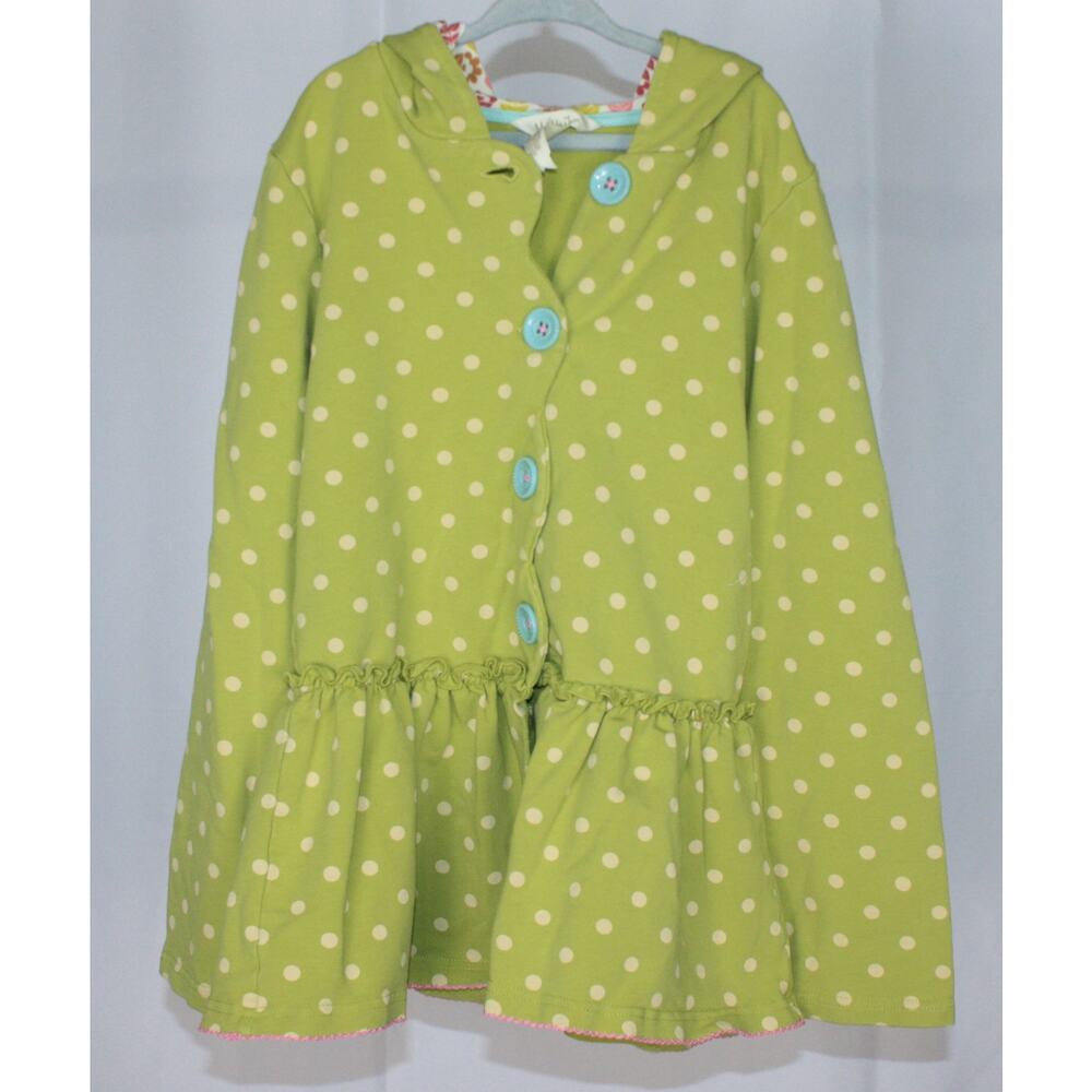 Matilda Jane Lime Green Polka Dot Ruffle Cardigan Jacket Girls Size 12